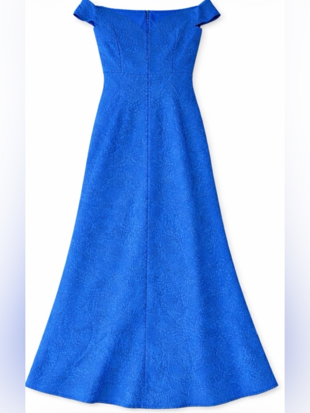 Tadashi Shoji Cobalt Blue Off-Shoulder Jacquard Gown - Picture 2 of 3